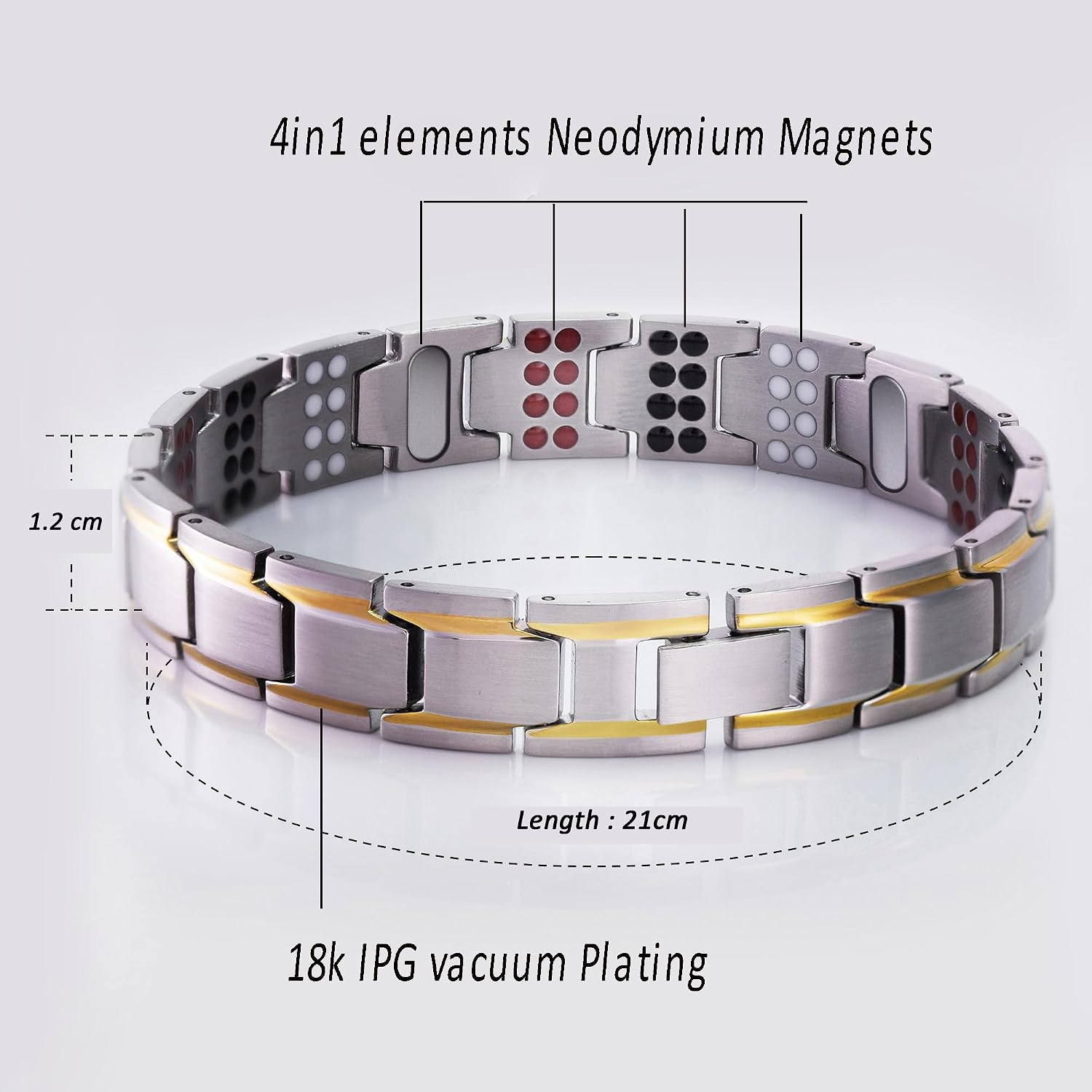 JFUME Men Magnetic Bracelet 18k Gold Plated Stainless Steel Jewelry with Link Remove Tool 8.5" Adjustable