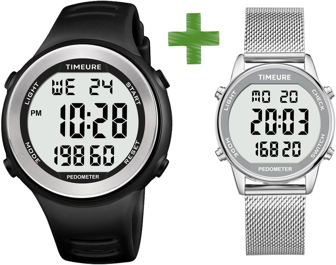 Pedometer Watch for Men and Women No App Connection, with EL Backlight. Simple, Practical Choice for Mobile-Free Fitness Enthusiasts TIMEURE-2308 Blue and Silver