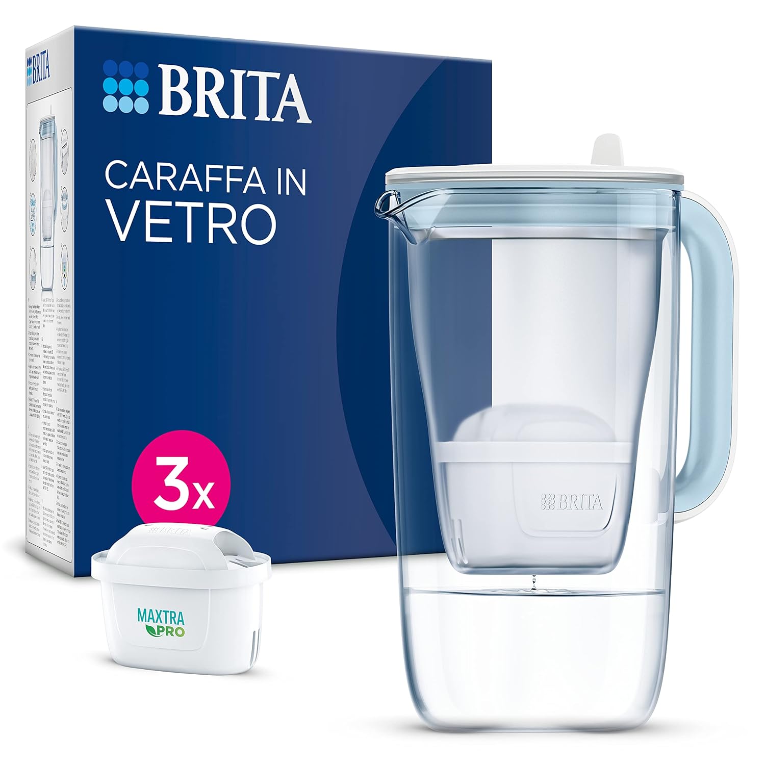 BRITA Caraffa filtrante vetro (2.5L) incl. 3x BRITA filtri MAXTRA PRO