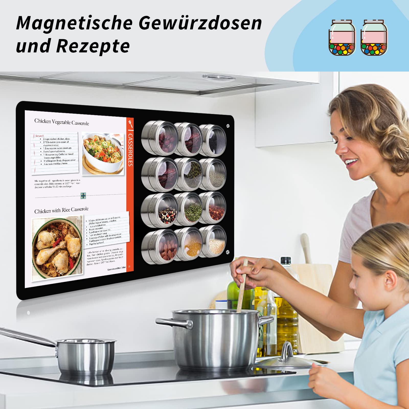 2 PACK 43.5 x 30 cm Schwarzes Metall Magnettafel - Magnetwand zum Anzeigen von Magnetbuchstaben, Zahlen, Tieren, Gedichten, Gewürzdosen, Notizen, Fotos, geeignet für küche, Kabine, Schrank