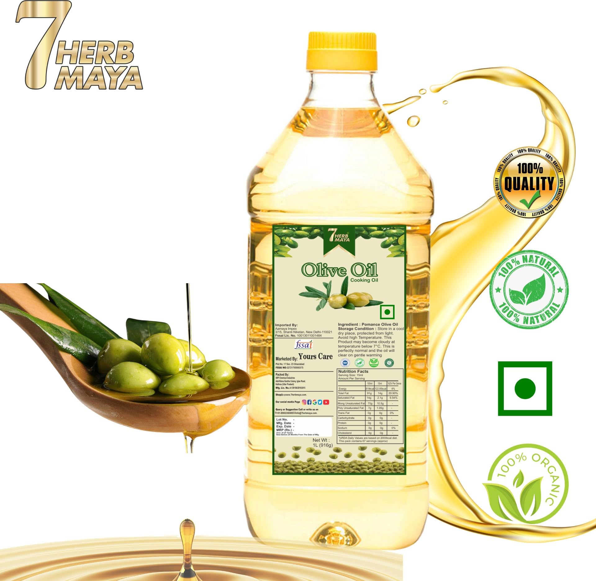 7Herbmaya Extra Light Olive Oil, Jaitun tail, jaitun oil (Combo Pack Of 3) |3Ltr| 1