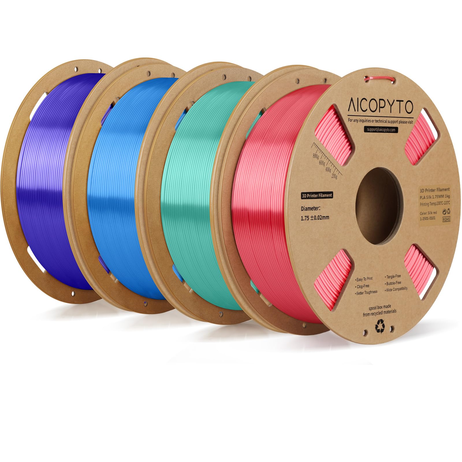 Silk PLA 3D Printer Filament 1.75mm, 4KG Multicolor Bundle
