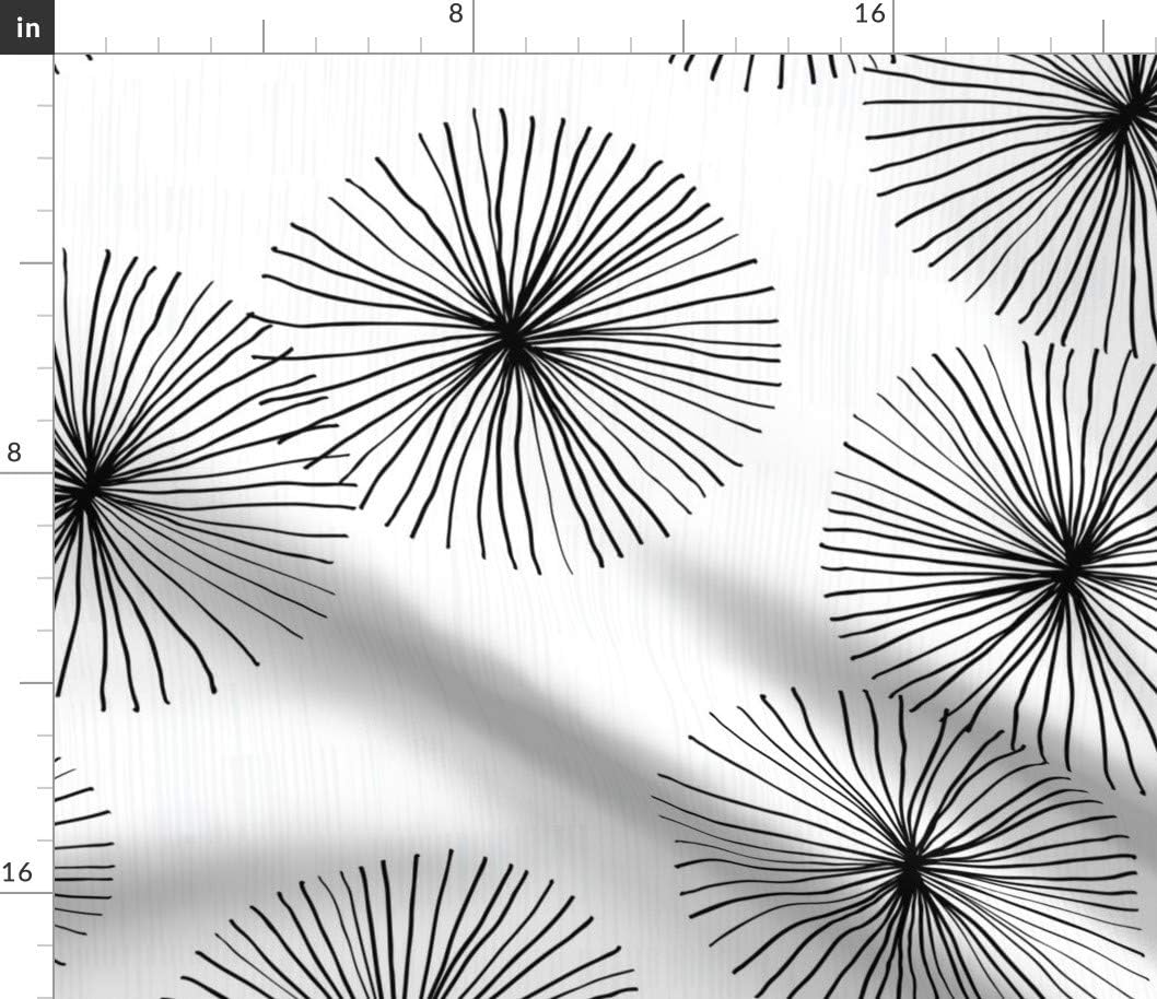 Spoonflower Fabric - Dandelions White Black Dandelion Minimalist Mod Circle Snowflake Round Printed on Petal Signature Cotton Fabric Fat Quarter - Sewing Quilting Apparel Crafts Decor
