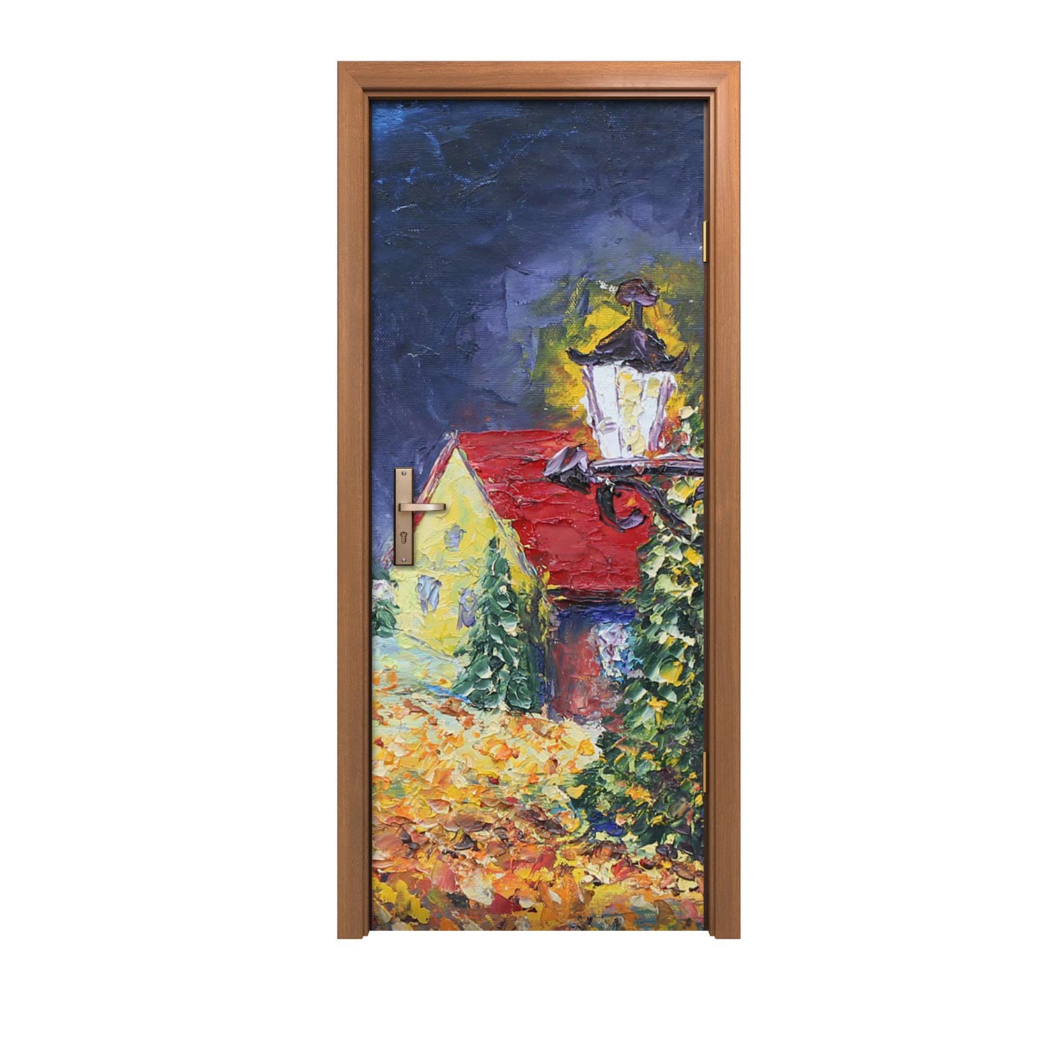 Autocollant de porte design arbres d'automne pour réchauffer le salon