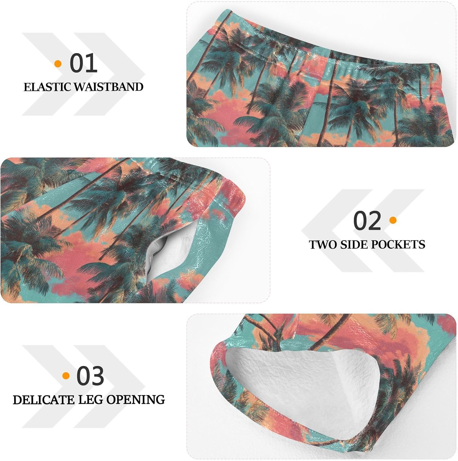 visesunny Retro Palm Colorful Trees Pattern Boys Pants for Kids Fleece Bottoms Long Jogger Pants Trousers Pockets Size 6-14Y
