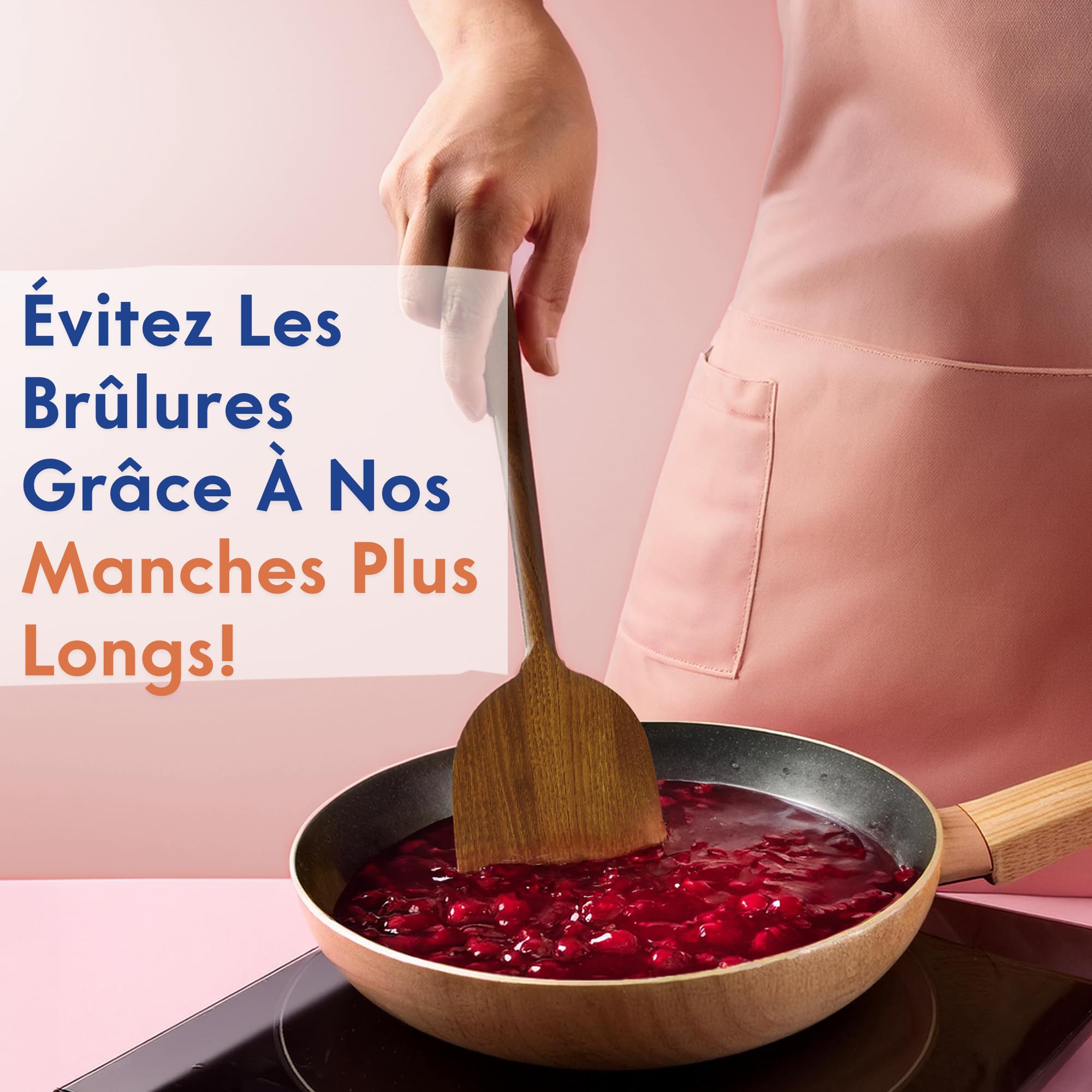 Lot de 6 ustensiles de cuisine en bois monobloc – Sans colle et cuillères en bois monobloc pour la cuisine, finition végétale, non toxiques et naturels