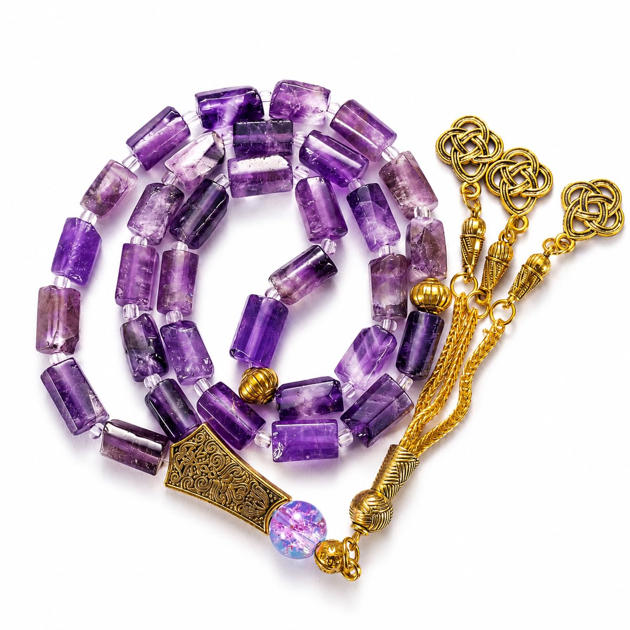33 Beads Amethyst Tasbih – Natural Purple Stone Islamic Prayer Misbaha with Turkish-Knot Tassel & Premium Gift Box, Spiritual Meditation Prayer Beads for Ramadan, Eid, Hajj & Umrah Gift for Men