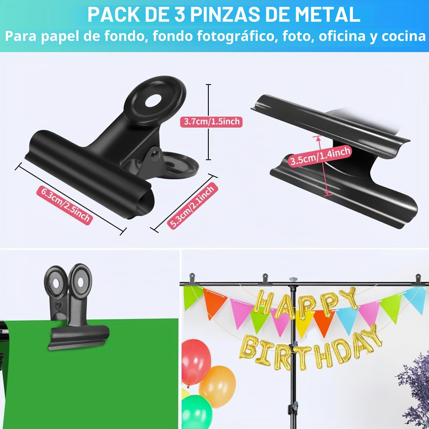 Soporte de Fondo 90x100 cm, 26-90 cm Soporte de Mesa de Altura Regulable con 3 travesaños, 3 Abrazaderas y Abrazadera en C para pancartas de Productos, Fondos de fotografía