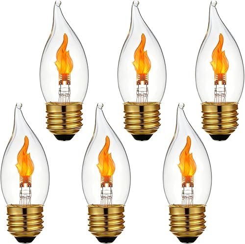 Miniatura 7 de Bombilla LED C11/C35 con efecto de llama, base E26, vela parpadeante con cristal transparente, no regulable, paquete de 2