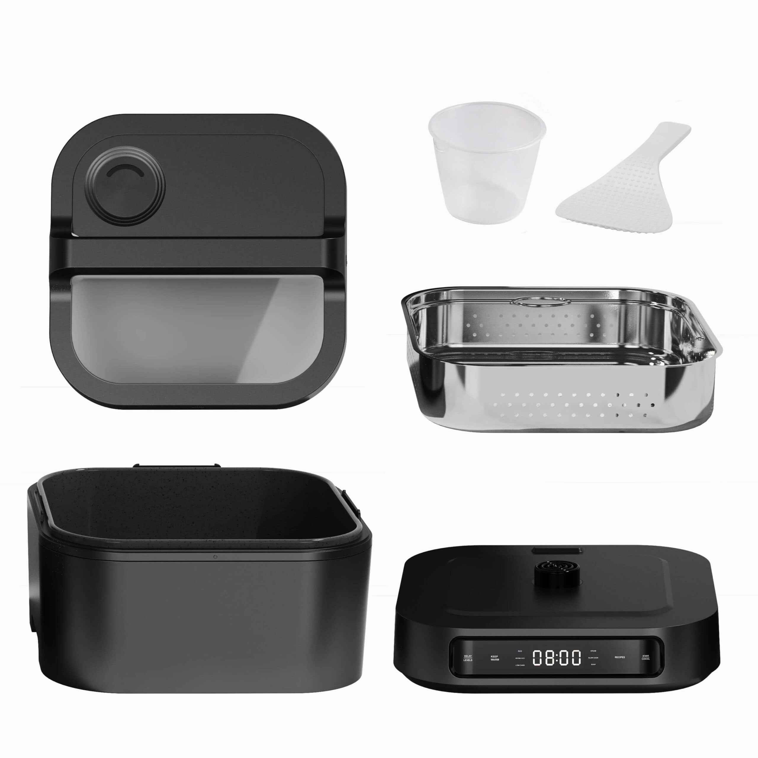 TurboTronic Elektrischer Multikocher 4L Schwarz Dampfkocher, Reiskocher, Slow-Cooker, Küchenmaschine, 1200W, Timer