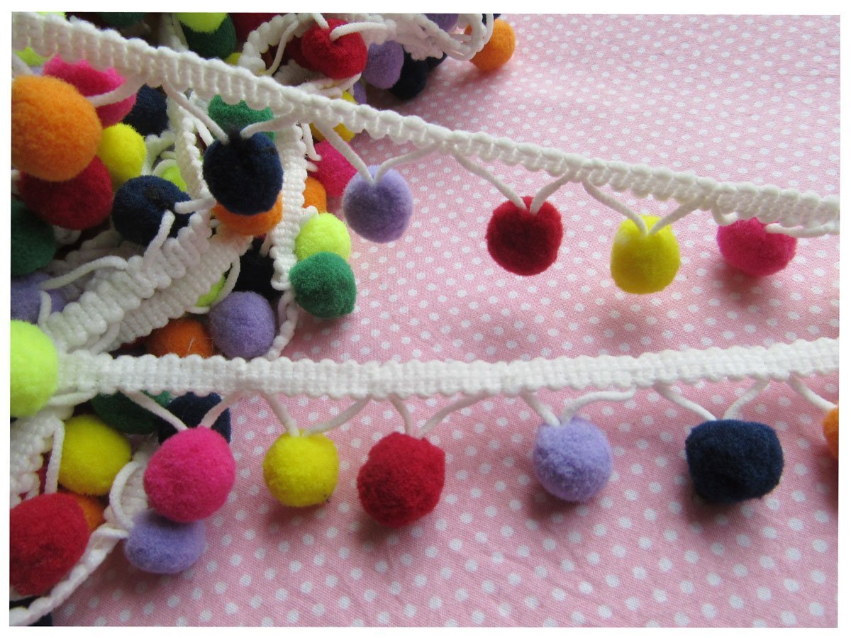 Bommel-Fransenband Von YYCRAFT – 1,9 M Lang, Kugeln Ca. 1,6 Cm, Für Nähen, Deko & Basteln