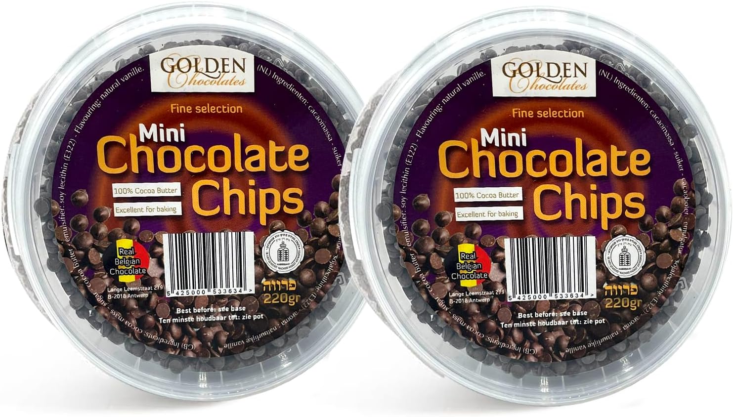 Elisha Mini Chocolate Chips - Pack of 2 x 220G - Made with 100% Cocoa Butter and Real Belgian Chocolate - Kosher Certified Chocolate Chips - Perfect Chocolate Sweets for Baking and Variety of Recipes