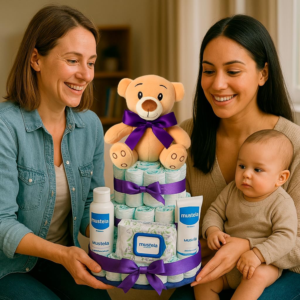 Tarta de Pañales Personalizable Regalos para Bebés Recién Nacidos Niño Niña Cesta de Regalo Canastilla Mustela Pack Higiene Bebé Talla 2 Accesorios para Bebé Regalos Mamás Baby Shower Original