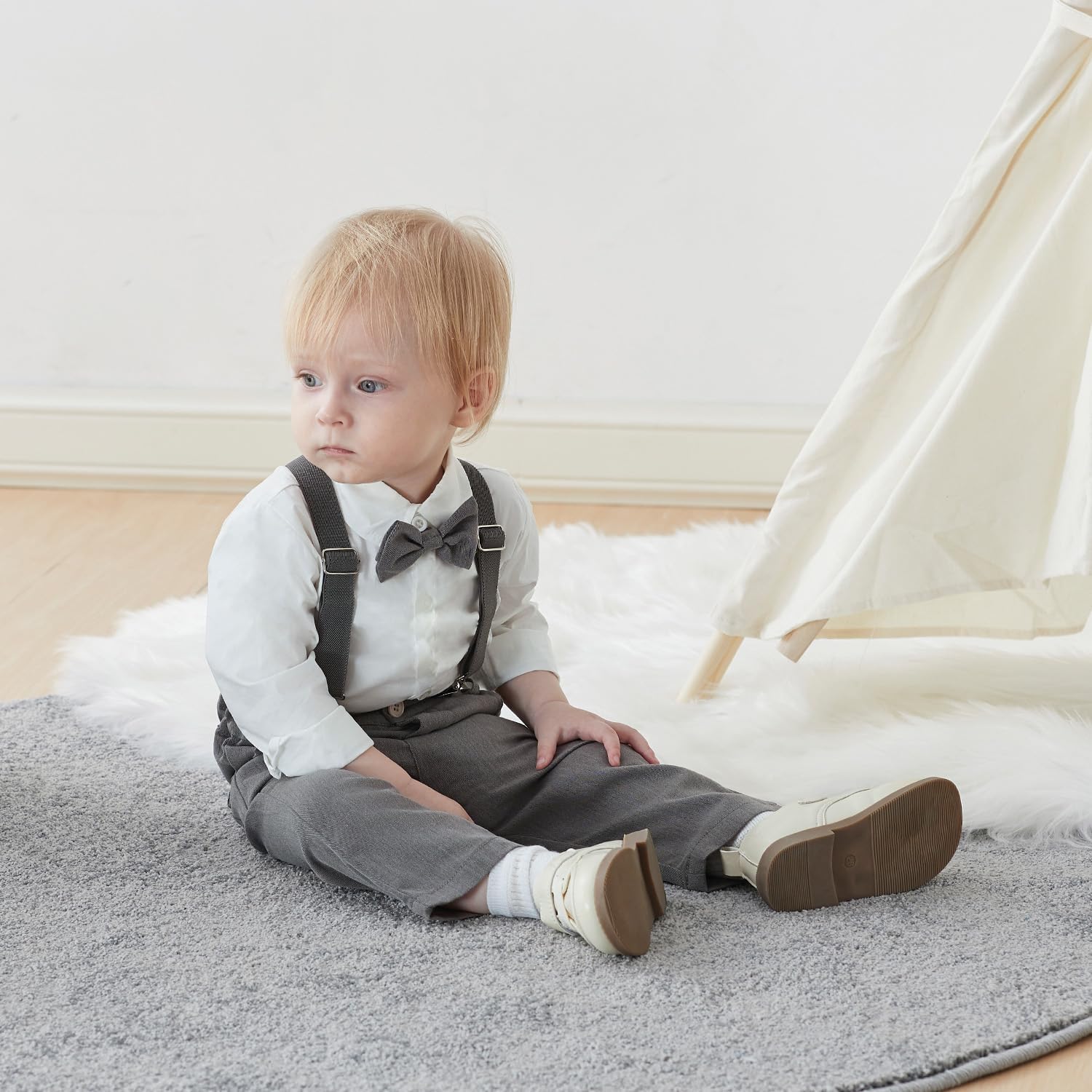 SALNIER Toddler Boy Suit Baby Boys Wedding Dress Outfit Formal Gentleman Clothes Set Dress Shirt Bowtie Suspenders Pants - Image 5