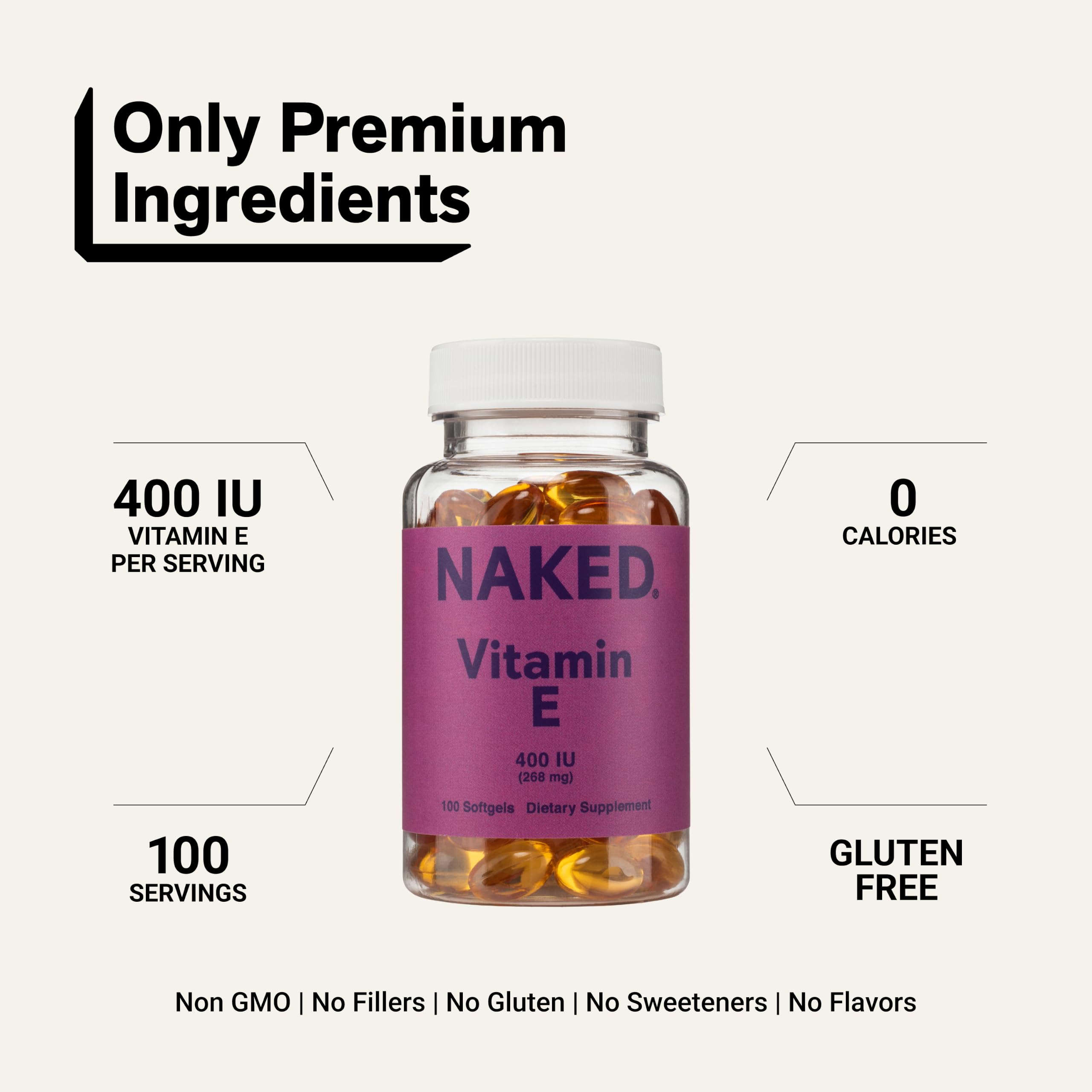 Naked Vitamin E 400 IU – Natural Vitamin E Supplement with Mixed Tocopherols for Antioxidant Support and Skin Health – 100 Softgels — Amazon image 3