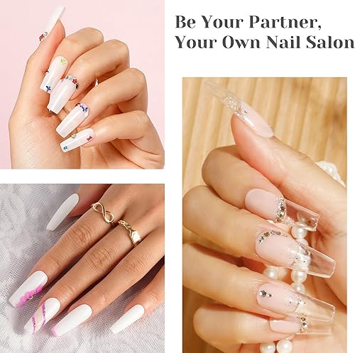 Miniatura 8 de ROSALIND Juego de 4 polvos acrílicos, 4 polvos de uñas acrílicos transparentes color nude de 1.76 onzas, polvo acrílico blanco y rosa, polvo de uñas