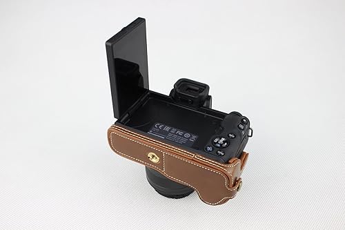 Miniatura 6 de Funda M50, hecha a mano de piel sintética para cámara Canon EOS M50 con lente de 0.59 a 1.77 pulgadas, versión de apertura inferior + correa para el