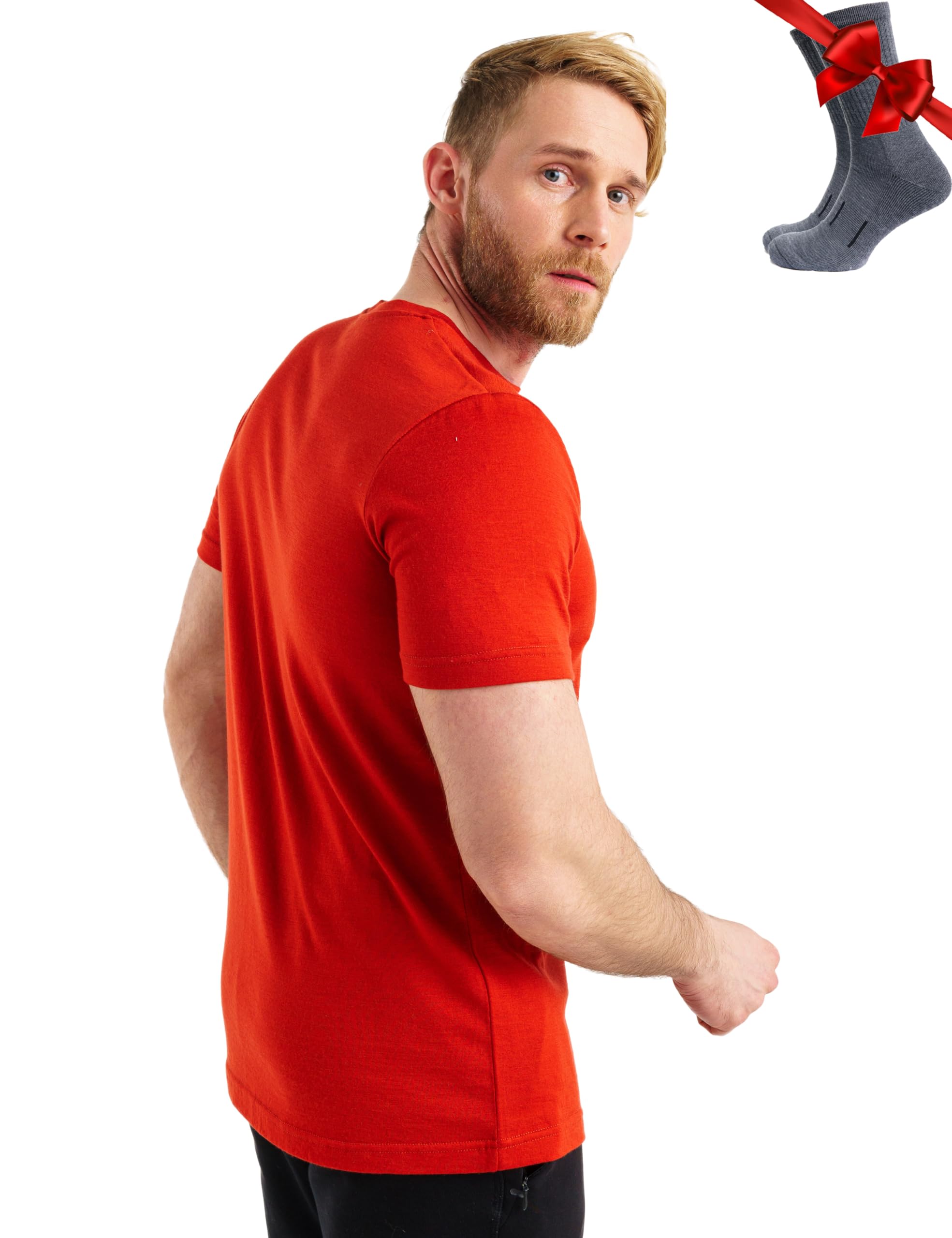 Merino.tech Merino Wool T Shirt Mens - Merino Wool Base Layer Men Undershirt Lightweight + Hiking Socks