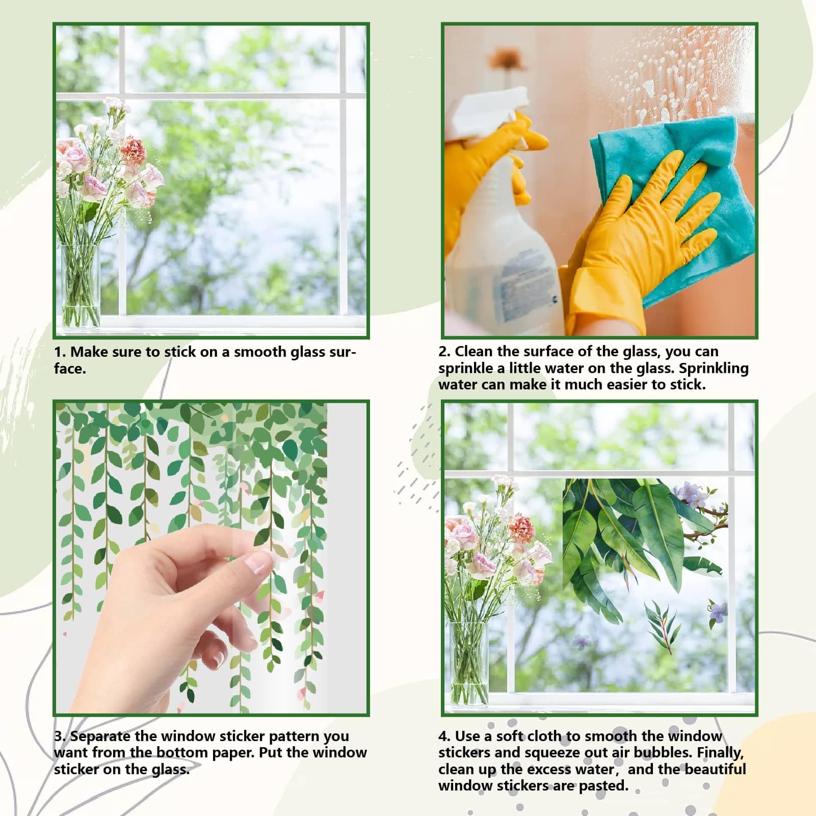 GORGECRAFT 116x30cm Large Tropical Plant Window Clings Green Leaf Window Stickers Spring Summer Leaves Flower Window Decal Removable Reusable Window Decoration for Sliding Door Glass Room Decor - Image 4