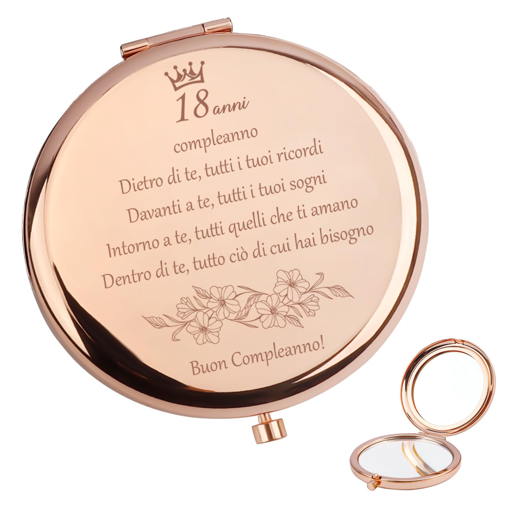 Regalo 18 Anni Ragazza Compacta Specchio Trucco, Idee Regalo Donna Compleanno Specchio Compacto Regali per Sorella Figlia Amica Natale, Regali per Compleanno 18 Anni Ragazza, Ingranditore x1 / x2
