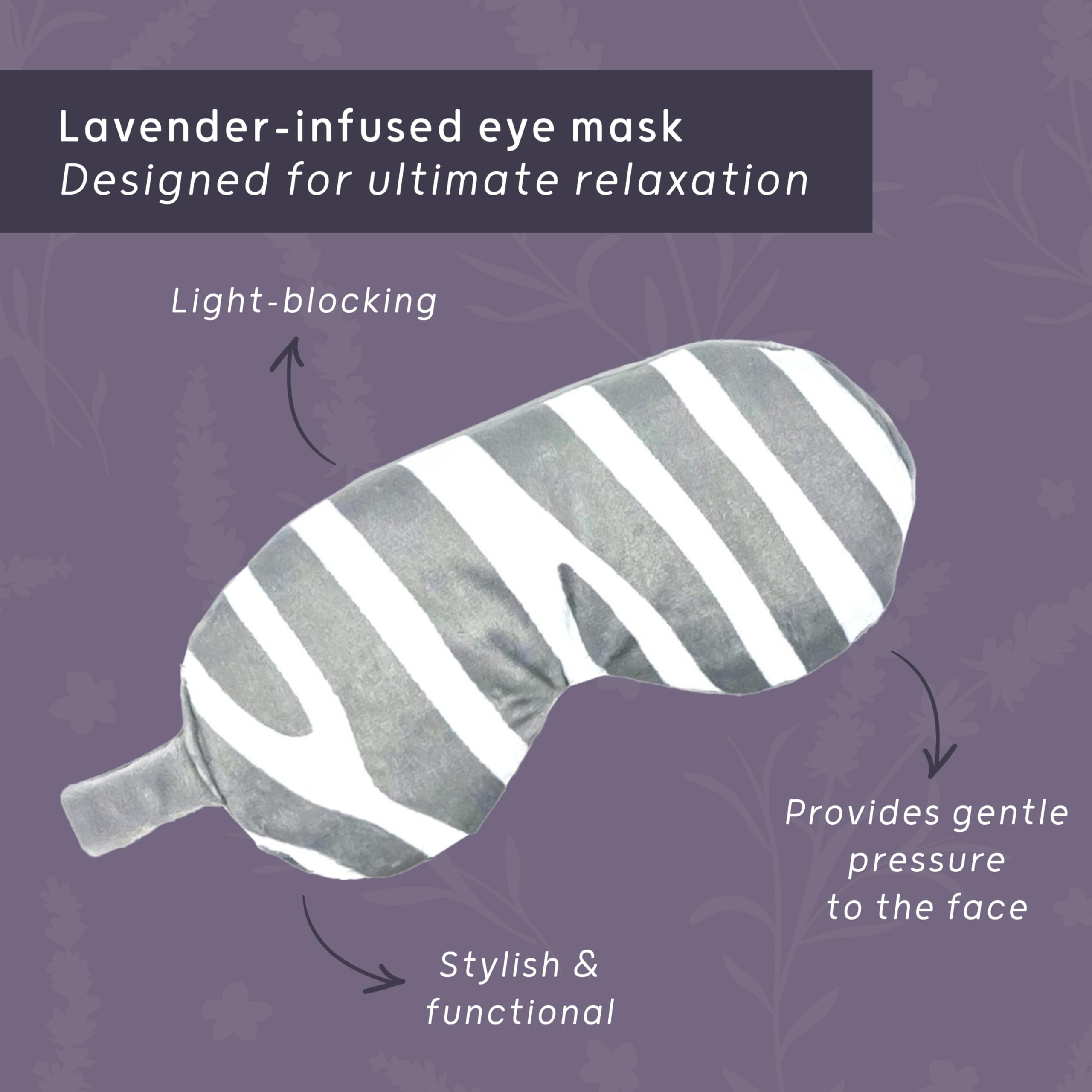 LEVEL Deep Therapy Lavender Weighted Wheat Eye Masks – Microwaveable & Freezable – łagodzące bóle i stres – Migraines, Anxiety & Tension, Nadruk zebry