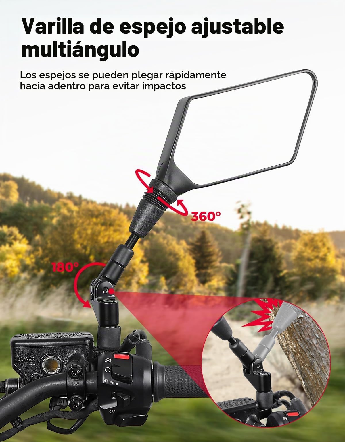 KEMIMOTO E57 Retrovisores Moto Homologados, Universal con M10 para Scooter y Ciclomotor. (2 Piezas)