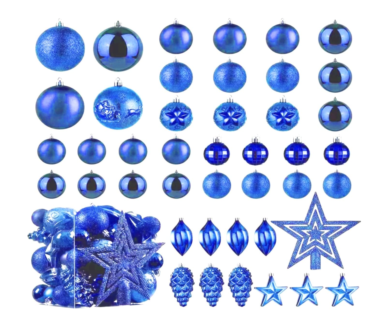 Homion Blue Christmas Ball Baubles Decoration Tree Ornaments Including Balls Stars And A Tree Topper Shatterproof Xmas Hanging 43 Pieces Set Home Office Outdoor Indoor (, 43Pc)