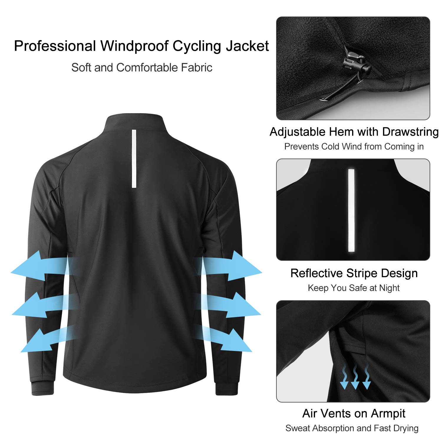 LAMEDA Softshell Jacke Herren Winter Winddicht Wasserdicht Thermo Laufjacke Atmungsaktiv Reflektierend Radfahren Laufen Wandern