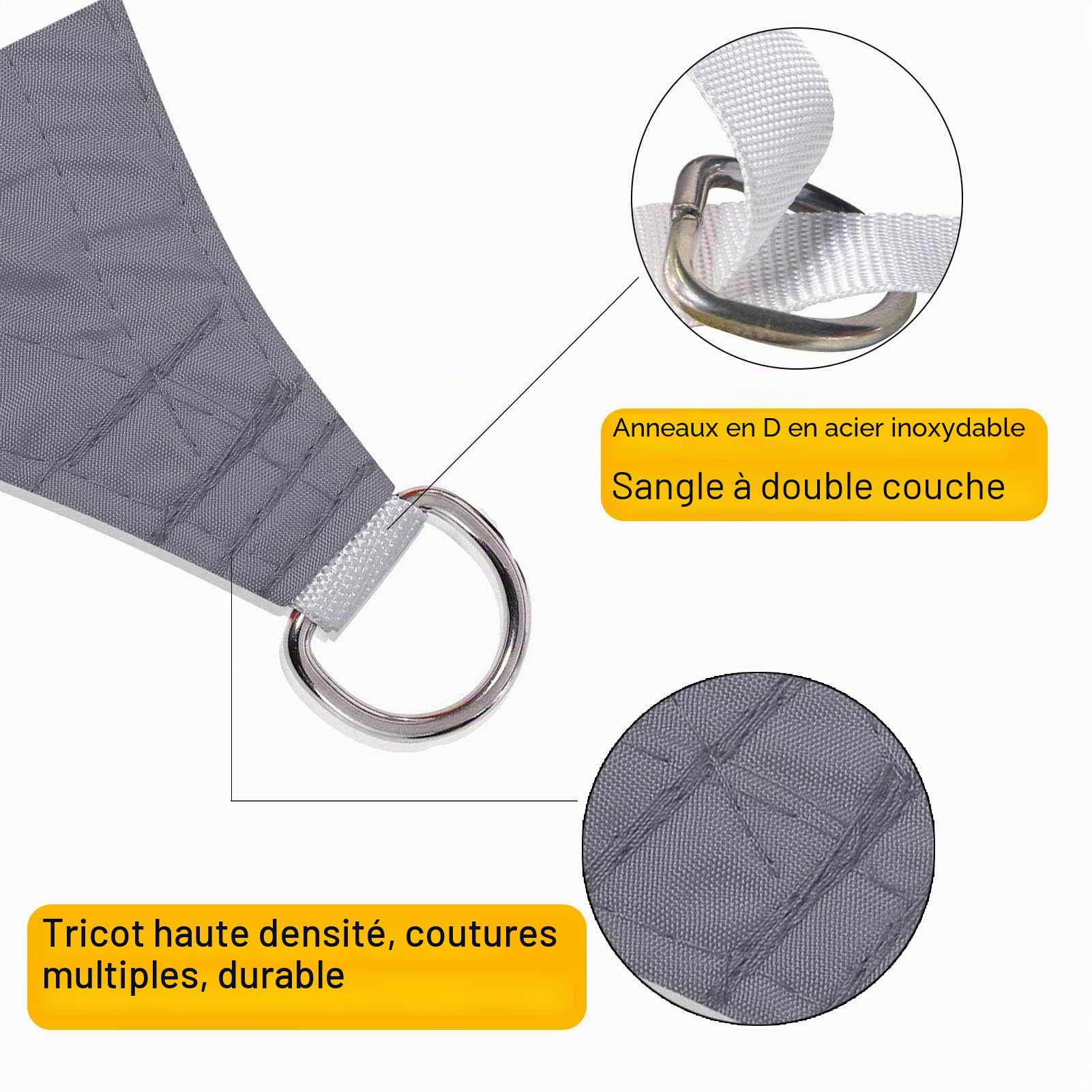 Sunal Voile d'ombrage rectangulaire 3x5m,Polyester PES imperméable,Protection avec Cordes de Fixation, Gris