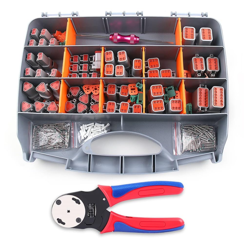 Kit de Conectores DT Deutsch de 338 Piezas: Conectores de 2, 3, 4, 6, 8 y 12, Herramienta de Engarzado, Herramienta de Extracción, Conector Eléctrico para Automóvil
