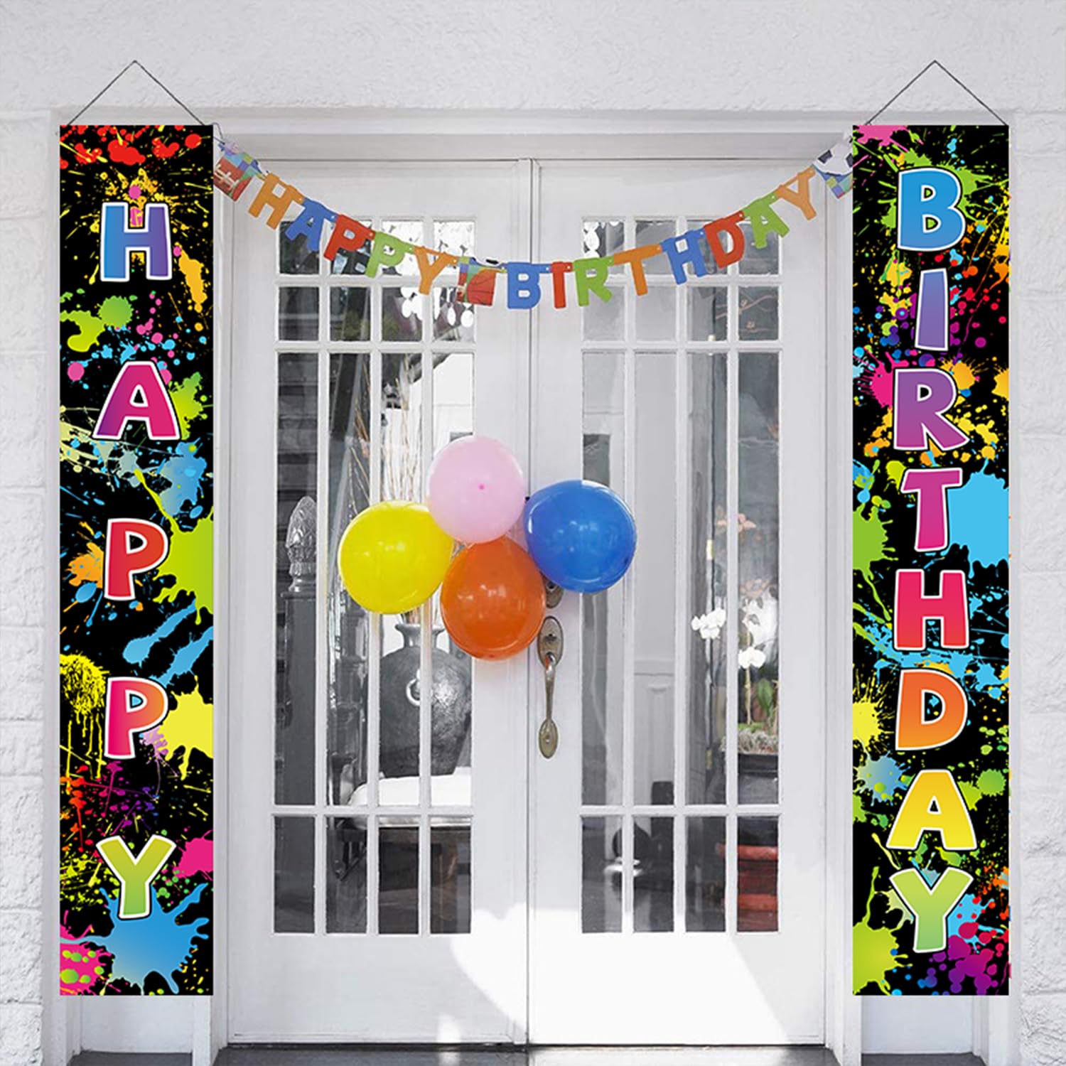 Colorful Happy Birthday Door Banner – Rainbow Hanging Porch Sign For Kids Birthday Party Decorations Indoor & Outdoor, 70.9 X 11.8 Inches - View #3