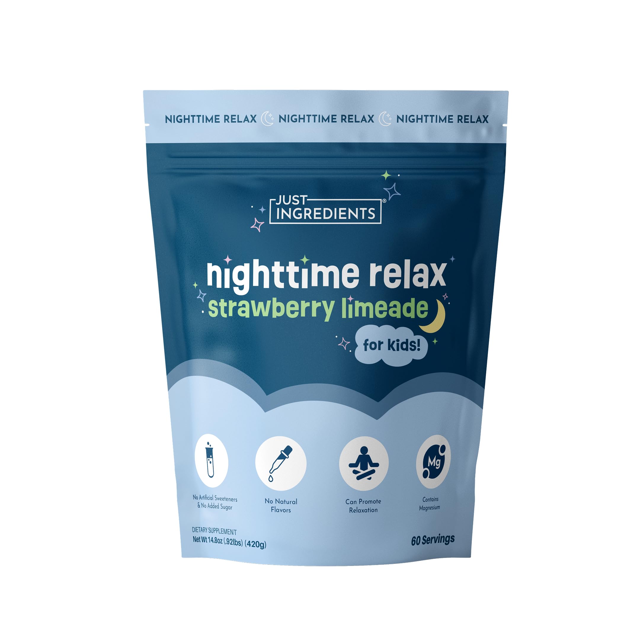 JUST INGREDIENTS Kids Relax Drink Mix Strawberry - Magnesium - 60 Servings