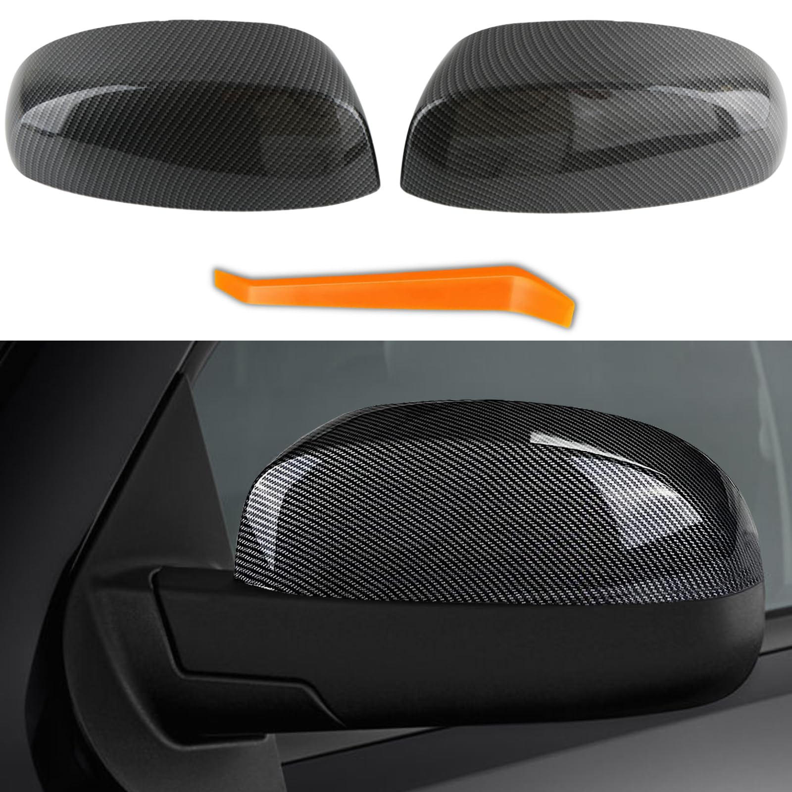 Carbon Fiber Side Mirror Covers Upper Half Cap for 2007-2014 Chevy Tahoe Avalanche Silverado Suburban GMC Sierra Yukon Xl 1500 2500 3500 HD Cadillac