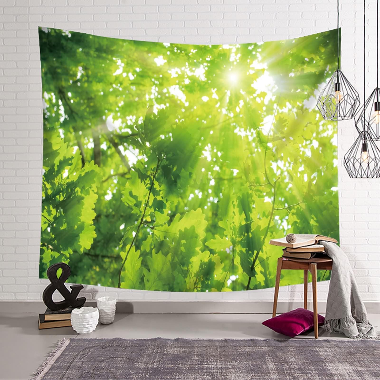 Tapiz de pared para dormitorio, 300 x 256 cm, color verde