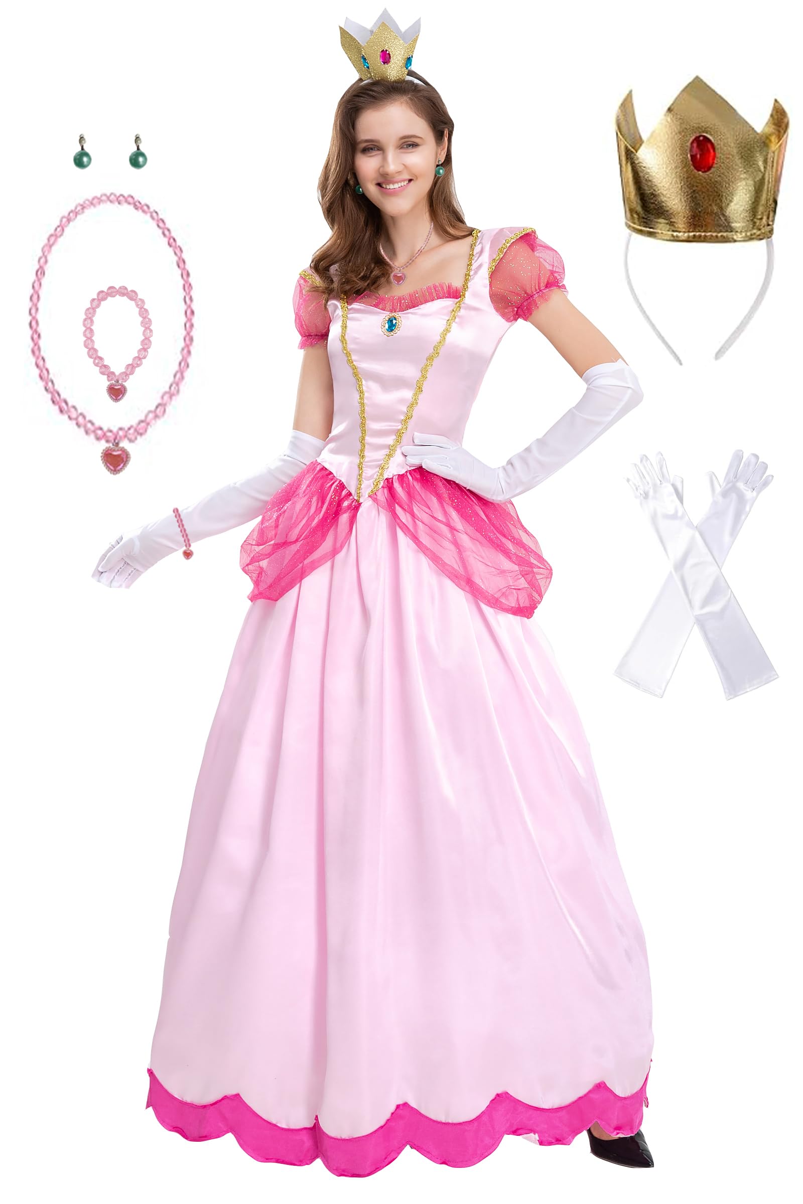 Princess Peach Costume Adult Women Super Borthers Costume Halloween Pink