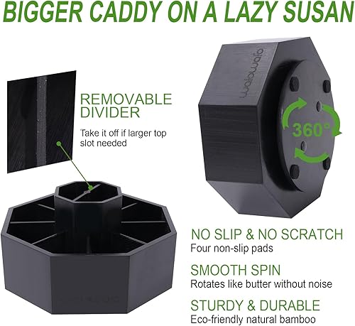 Miniatura 5 de walowalo Organizador de suministros de arte giratorio de bambú con capacidad para más de 800 lápices, soporte para lápices giratorios para