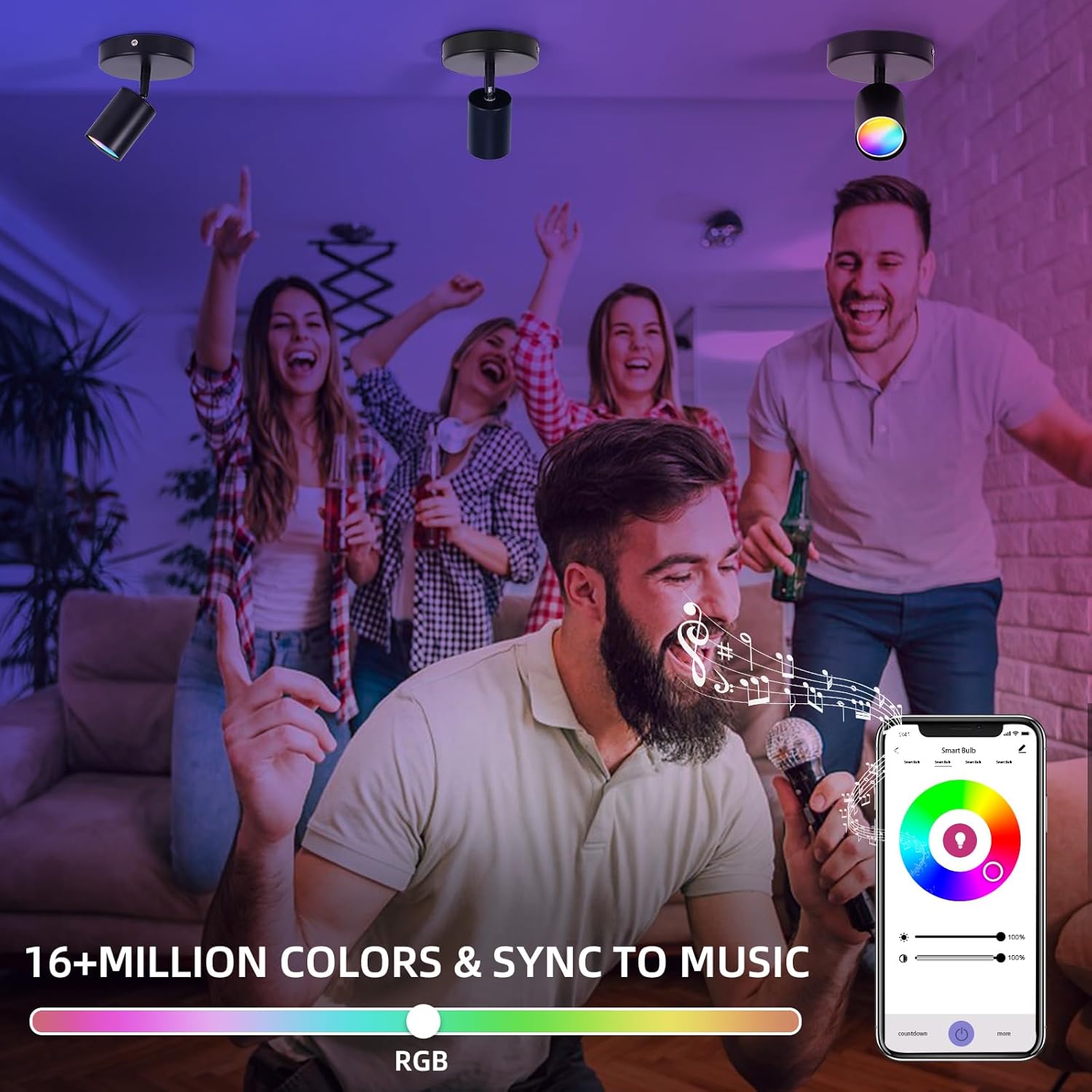 Dimmable Flush Mount Ceiling Spotlight, Adjustable Up Lights Indoor Ceiling Spotlight, 16 Colors Change LED Spot Lights Indoor Bright Accent Fixture for Living Room Bedroom