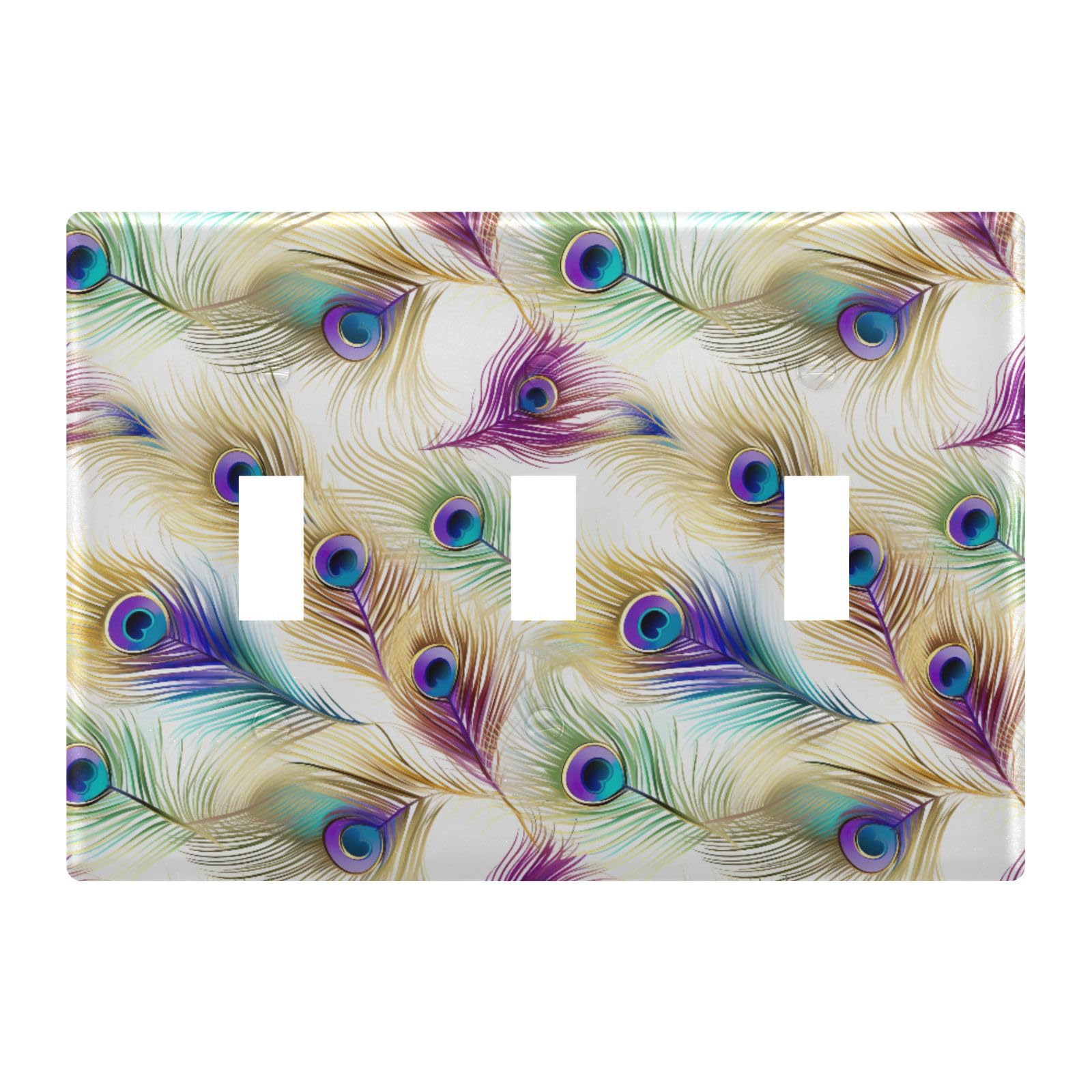 Light Switch Cover Peacock Feather Wall Plates for Electrical Outlets 3 Gang 202a8685
