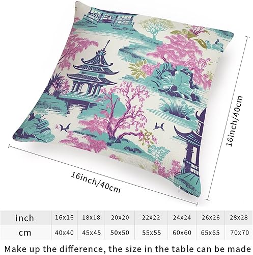 Miniatura 2 de ArogGeld Funda de cojín de estilo japonés asiático, pagoda azul aguamarina, coral y rosa, funda de cojín para sofá, pagoda asiática, verde azulado,