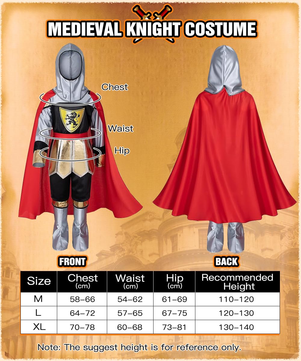 TOLOYE Disfraz Caballero Medieval Niño, Disfraz Romano Niño con Casco Espada Escudo Capa, Regalo para Niño, Disfraz Medieval Traje Medieval para Carnevale Cosplay Halloween Navidad Cumpleaños