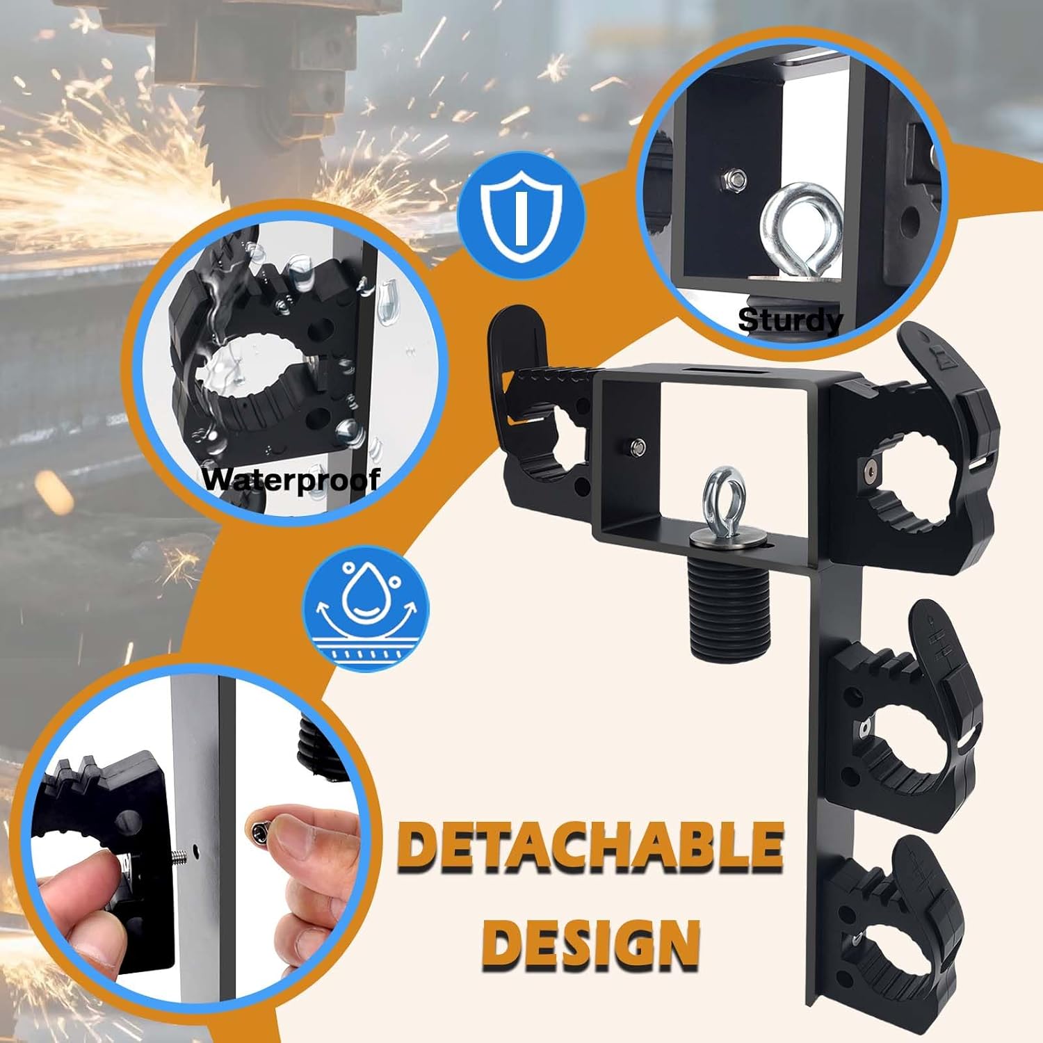 UTV Dual Tool Hooks Rack Mount, 4 Holes Hunting Tool Holder Rack Compatible with General & Polaris Ranger, ATV Storage Mount with Rubber Snubbers, Carrier Farm Tool Shovel Storage, Gun Holder