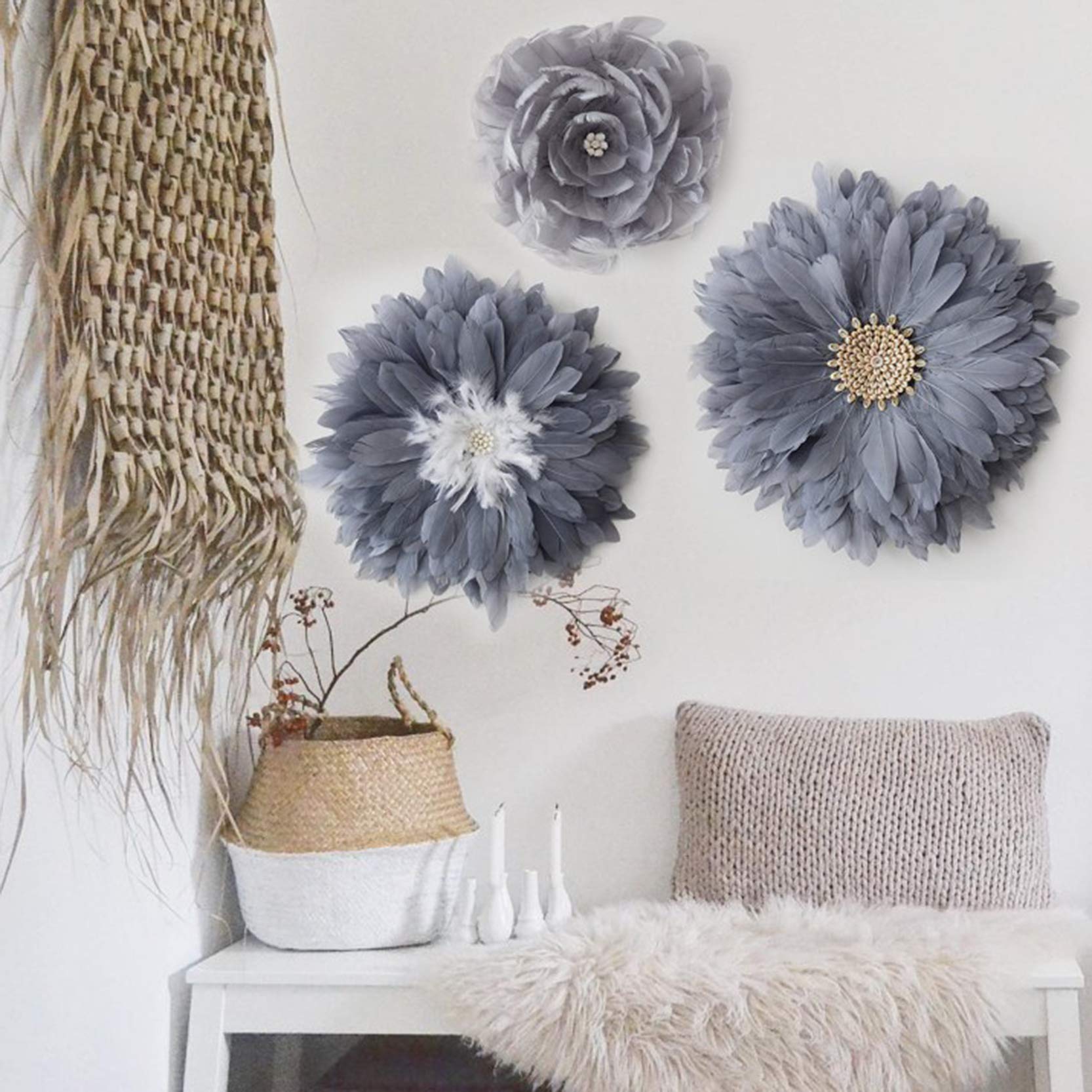 ZNKZJ Pluma para Colgar en la Pared Decoración de Pared de macramé, Colgante Hecho a Mano Decorativo Plumas de macramé Decoración del hogar Bohemia para el Fondo del sofá,Grey_50cm