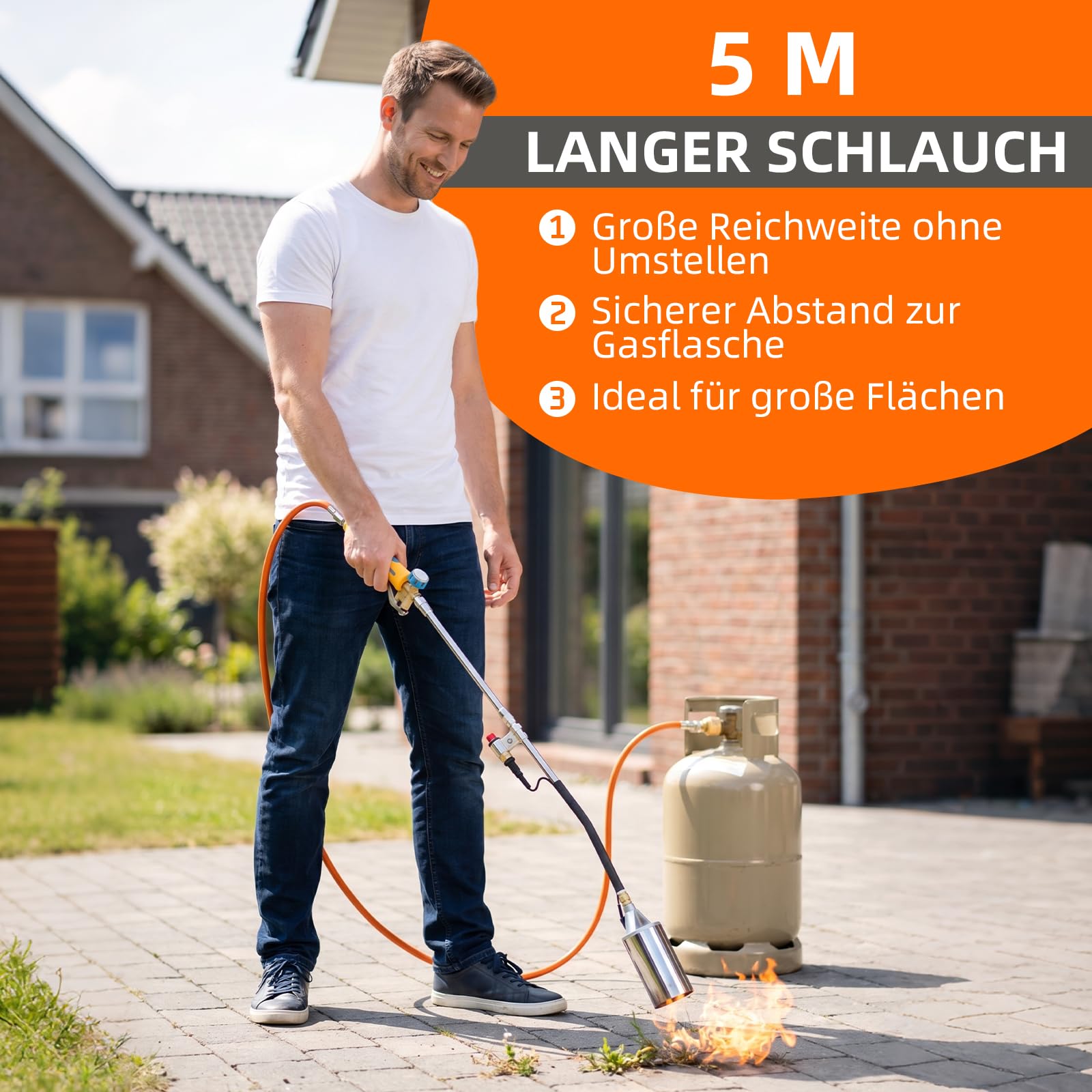 Bruciatore per erbacce con tubo di gas propano da 5 metri, 1070 °C, dispositivo di accensione piezoelettrica, bruciatore a gas per giardino, erbacce