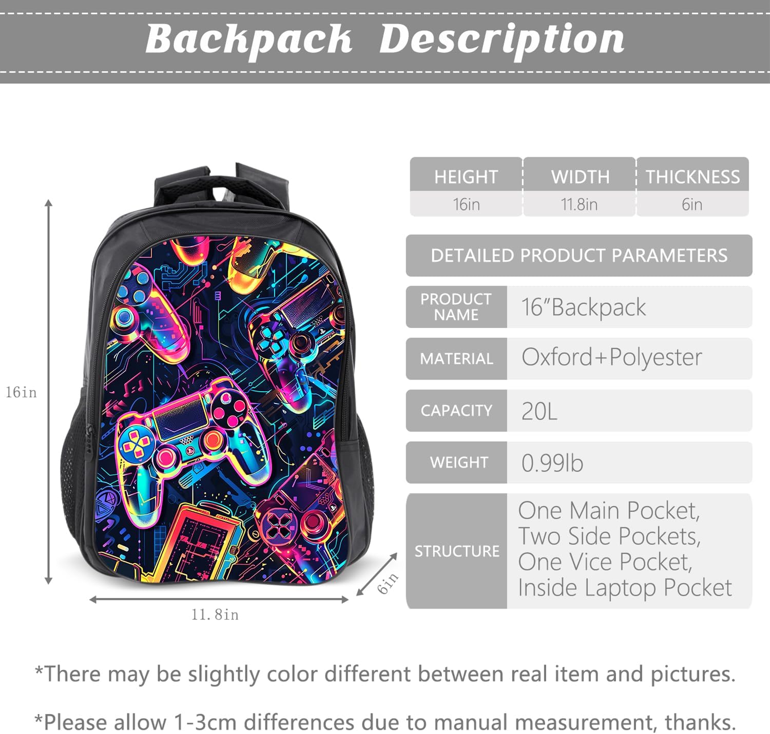 Gaming Backpack Kids Game Bookbag 16inch Schoolbag With Lunch Box Bag Pencil Case Set For Boys Girls - Image 2