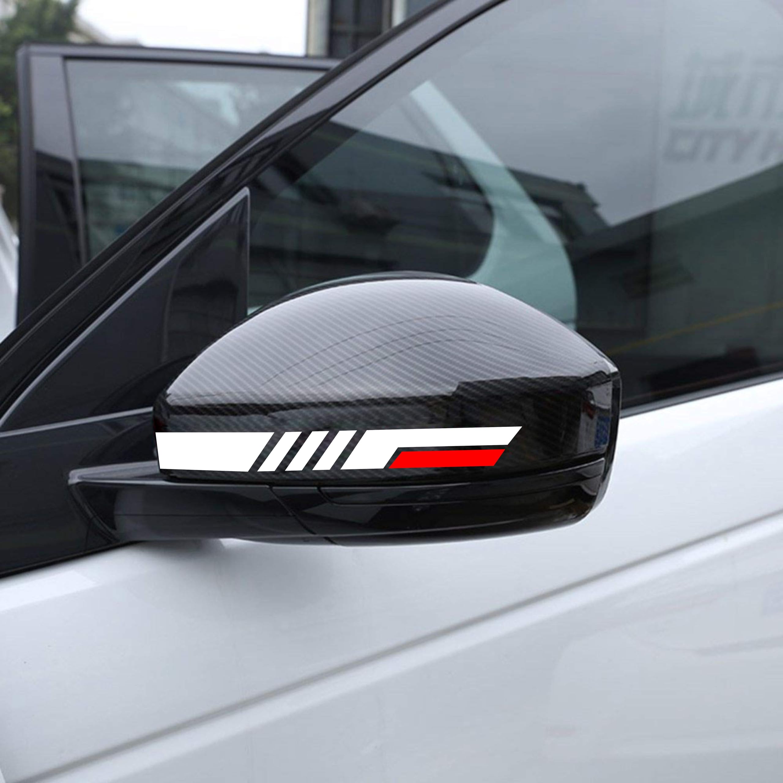 Racing Mirror Strip Sticker Colors Car and Bike Hood Sides Window Vinyl Waterproof Decal Decor 18x 2 cm (Pair) (White Wth Red)-image-22