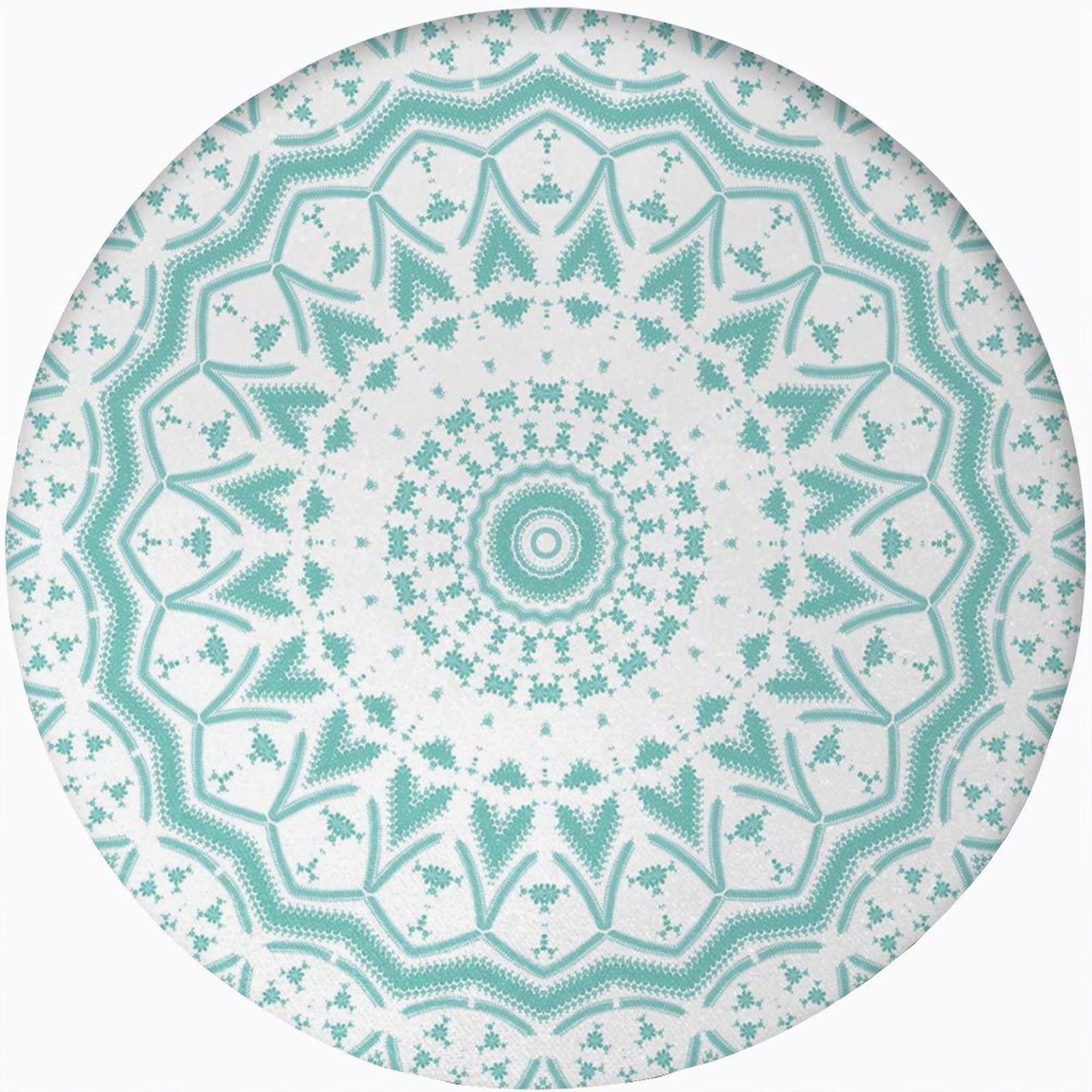 Aqua Round Fitted Tablecloth,Mandala Tribal Design Tie Dye Print Elastic Edged Polyester Tablecover, Fits Round Table 48" Diameter, for Wedding