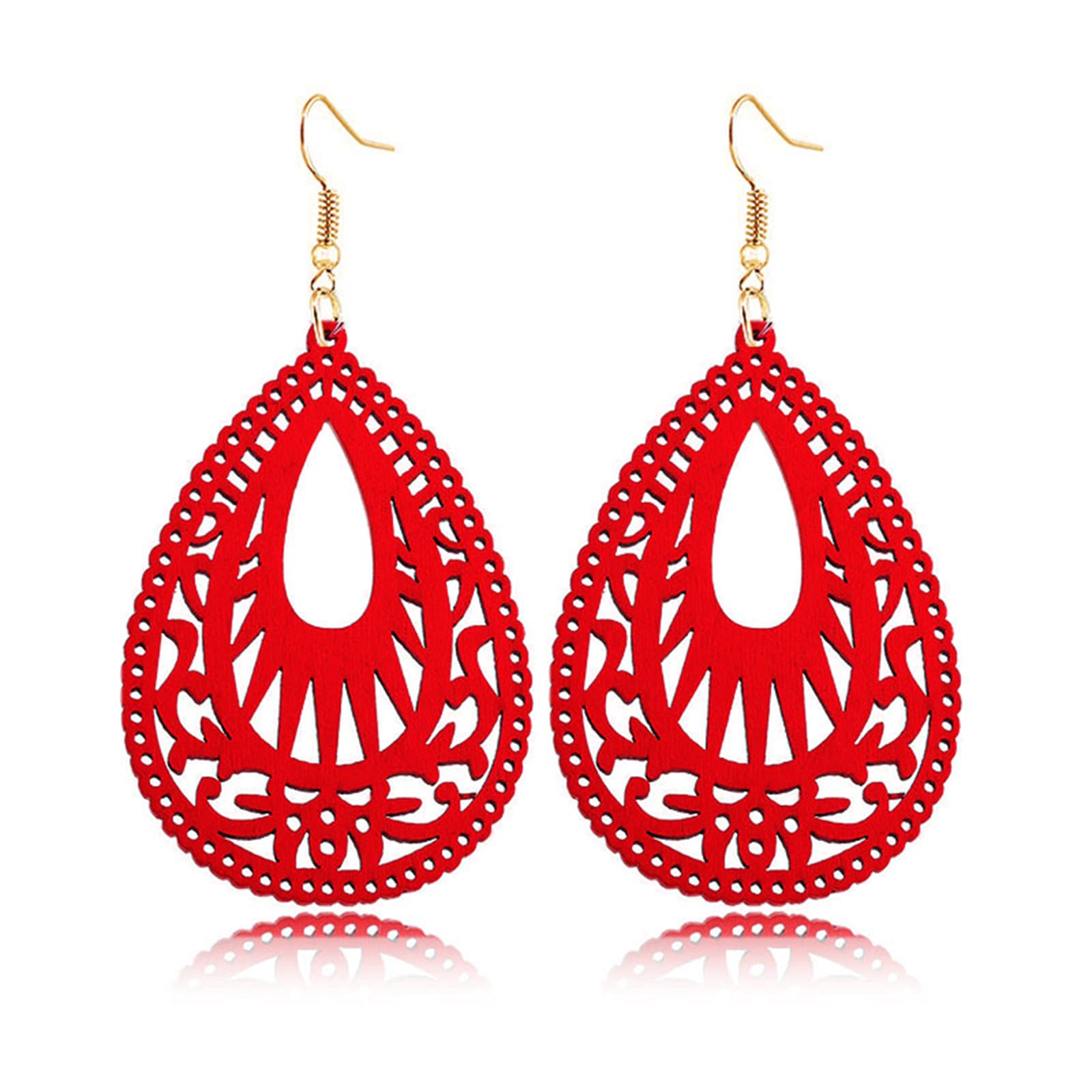 Aretes de madera geométricos bohemios hechos a mano para mujer, estilo vintage, bohemios, africanos, de madera, ligeros, huecos, l