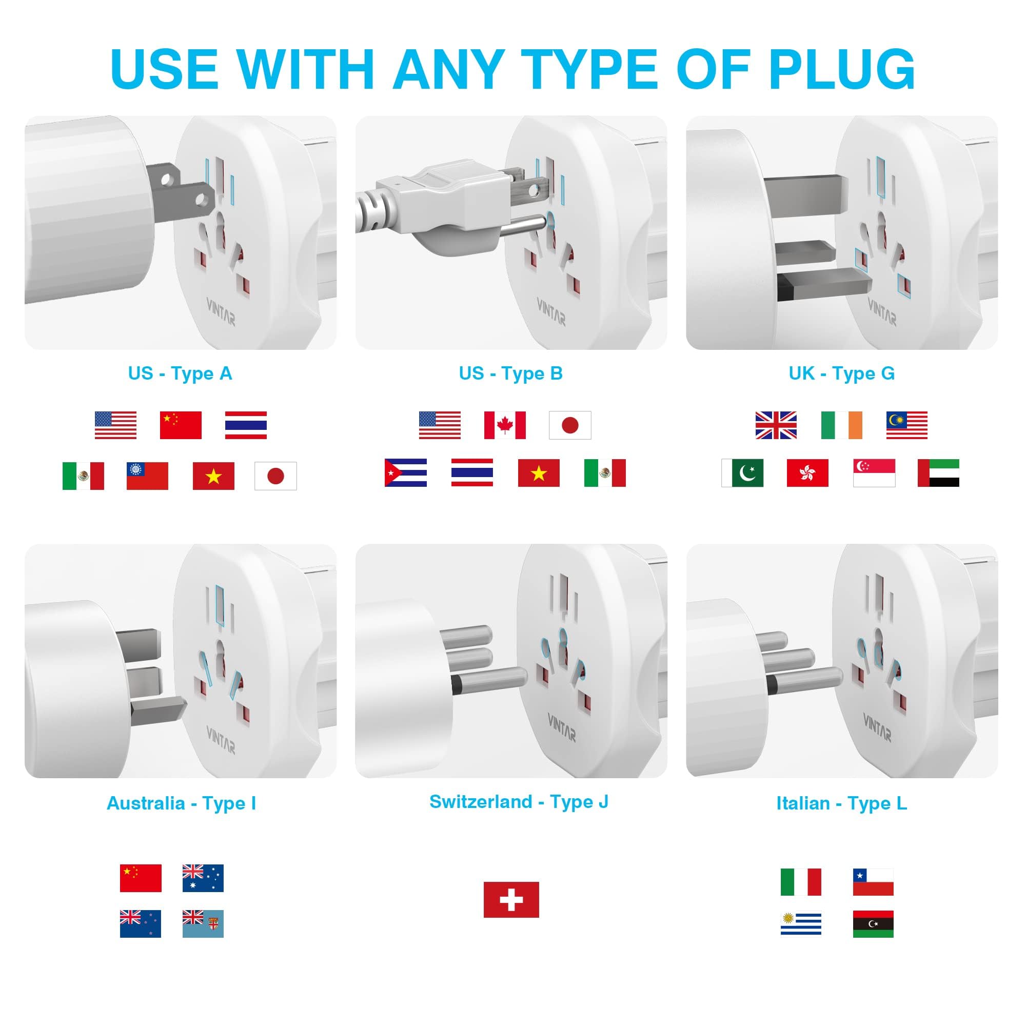 VINTAR 2PC Adaptateur Prise Anglaise vers France,Adaptateur Prise USA vers France,Adaptateur de Voyage pour UK, USA, Canada, Chine, Australie, Italie, Suisse, Prise Monde, Blanc