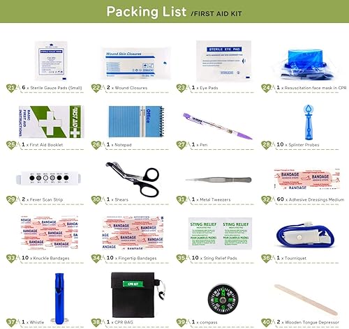 Miniatura 8 de Kit de primeros auxilios compacto de 255 piezas, kit médico de supervivencia de emergencia con compartimentos etiquetados para barco, coche,