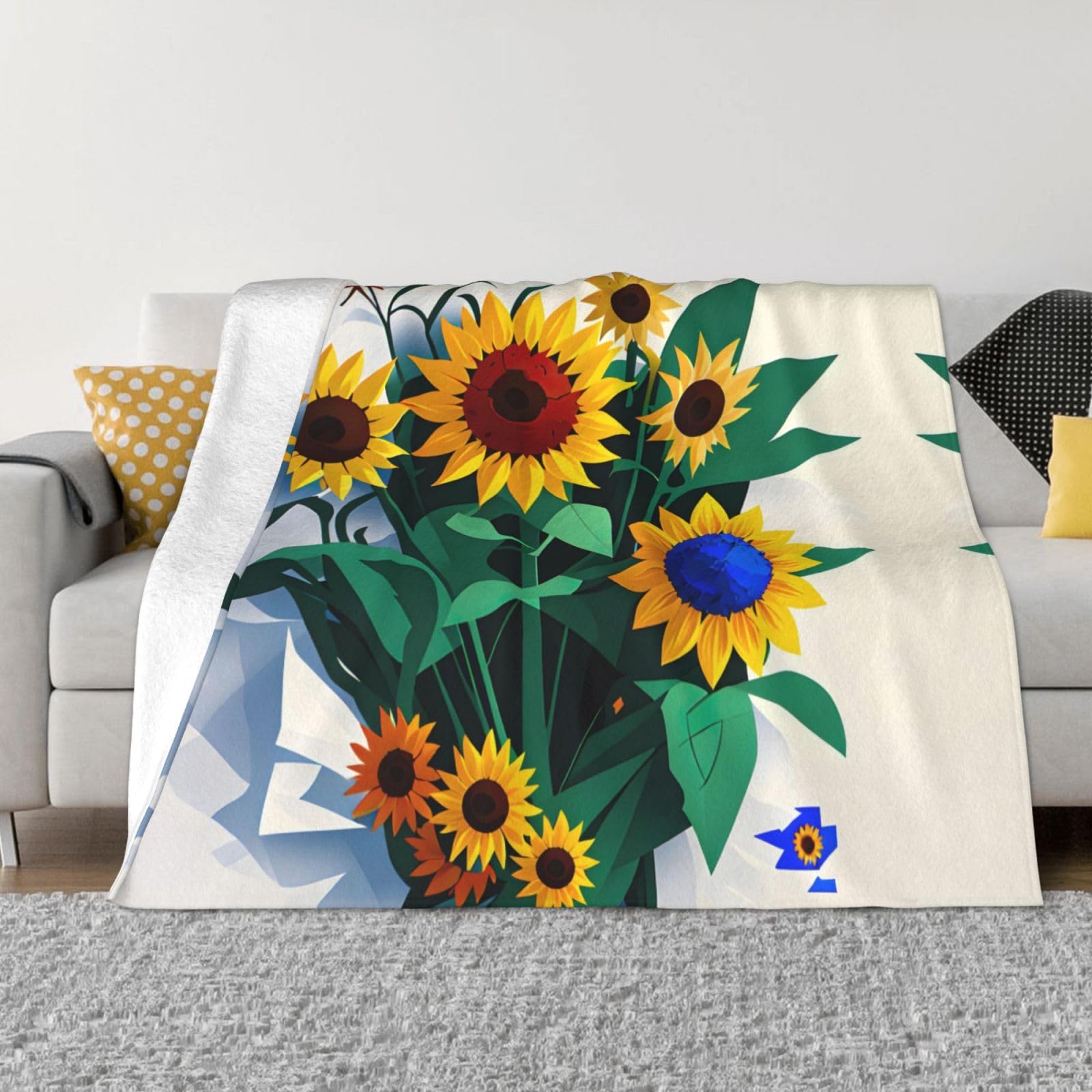 Couverture flanelle douce à motif tournesol, plaid chaud et ultra léger